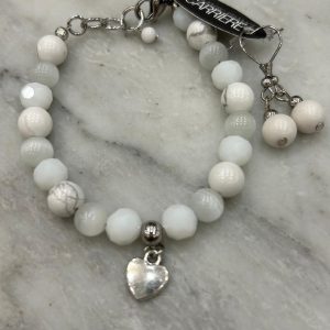 Howlite Pearl and Bead Bracelet with Heart