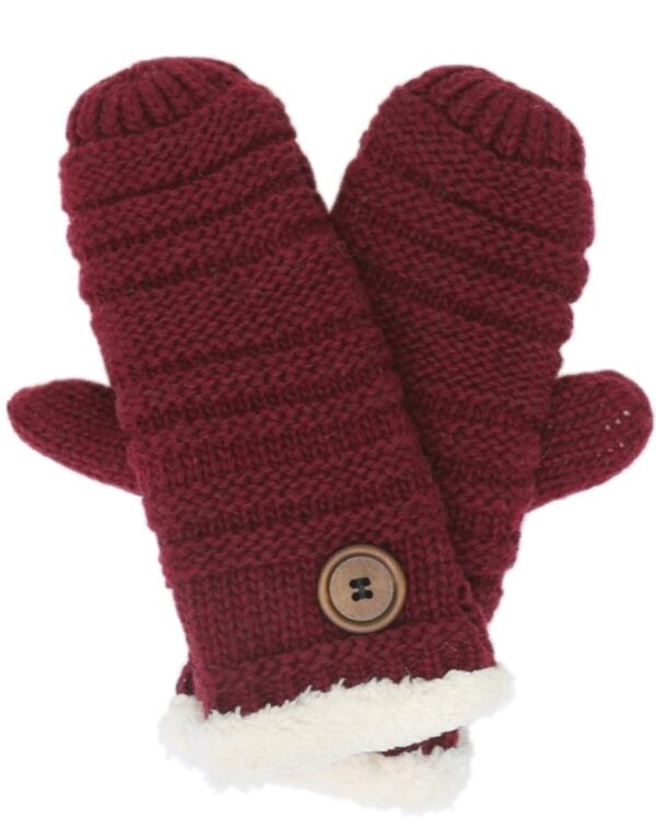 Fleece Mittens with Button Burgundy