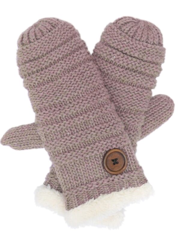 Fleece Mittens with Button Beige