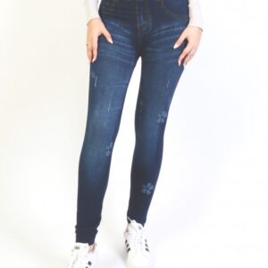 High Waist Denim Floral Print Leggings