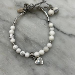 Small Bead Howlite Bracelet with Heart