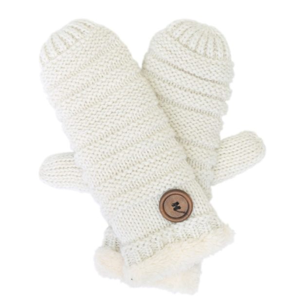 Fleece Mittens with Button White