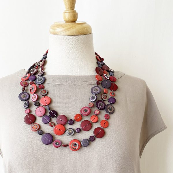 Endless Necklace with Flat Disks Bordeaux