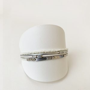 Delicate White Metallic Multi Strand Bracelet