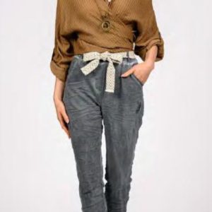 Relaxed Fit Belted Pants Grey L/XL