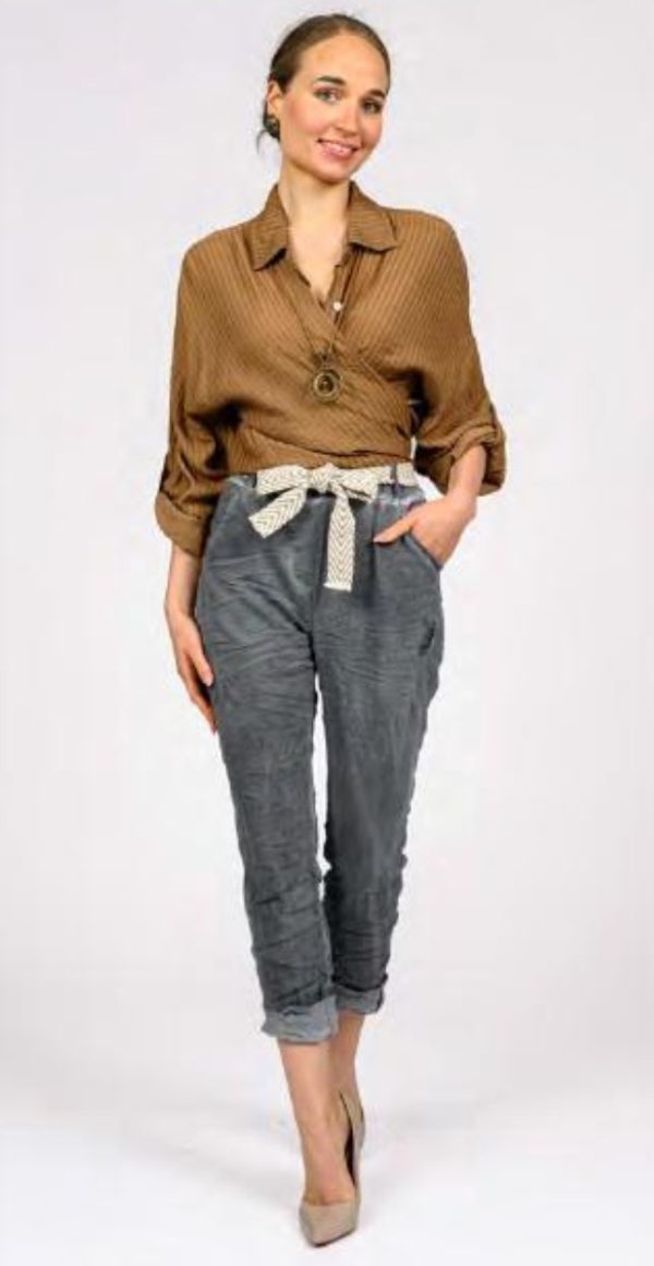 Relaxed Fit Belted Pants Grey L/XL