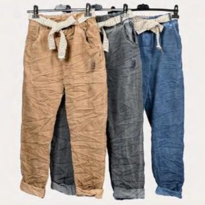 Relaxed Fit Belted Pants Blue Jean S/M