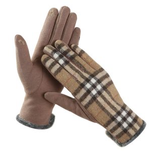 Texting Gloves Beige Plaid