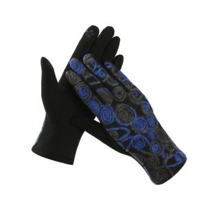 Embroidered Gloves Blue Swirl