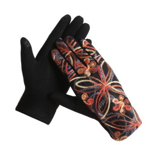 Embroidered Gloves Orange Floral