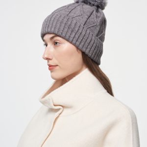 Grey Knit Pom Pom Hat