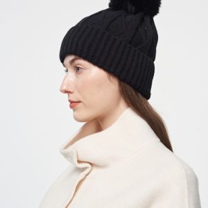 Black Knit Pom Pom Hat