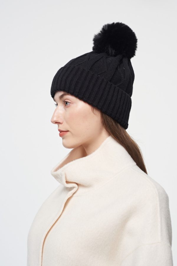 Black Knit Pom Pom Hat