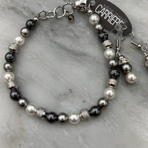 Small Bead & Pearl Black and Silver Bracelet