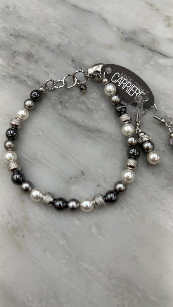 Small Bead & Pearl Black and Silver Bracelet